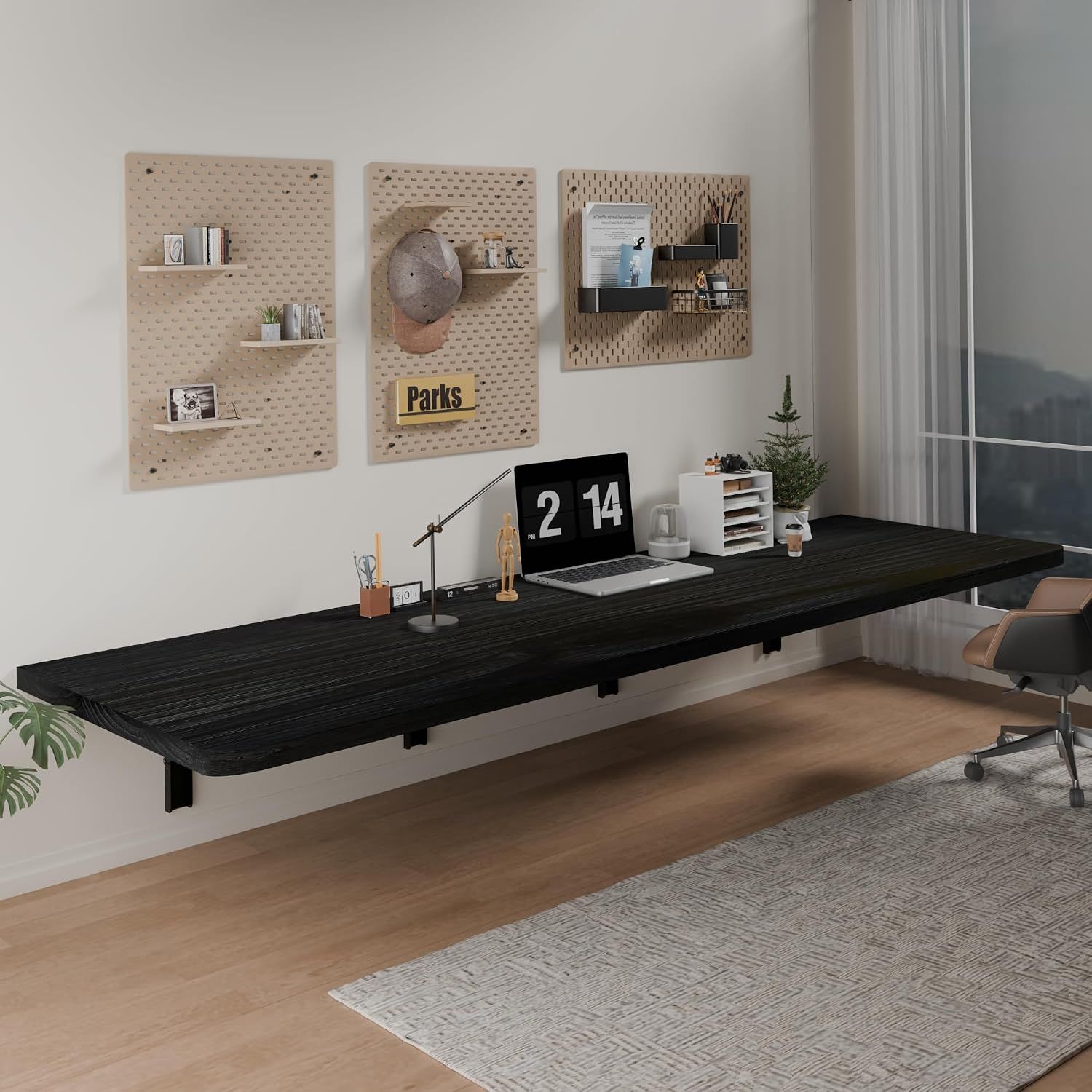 IAE Floating Wall Mounted Folding Table Desk with Pine Wood,72x22in, Black