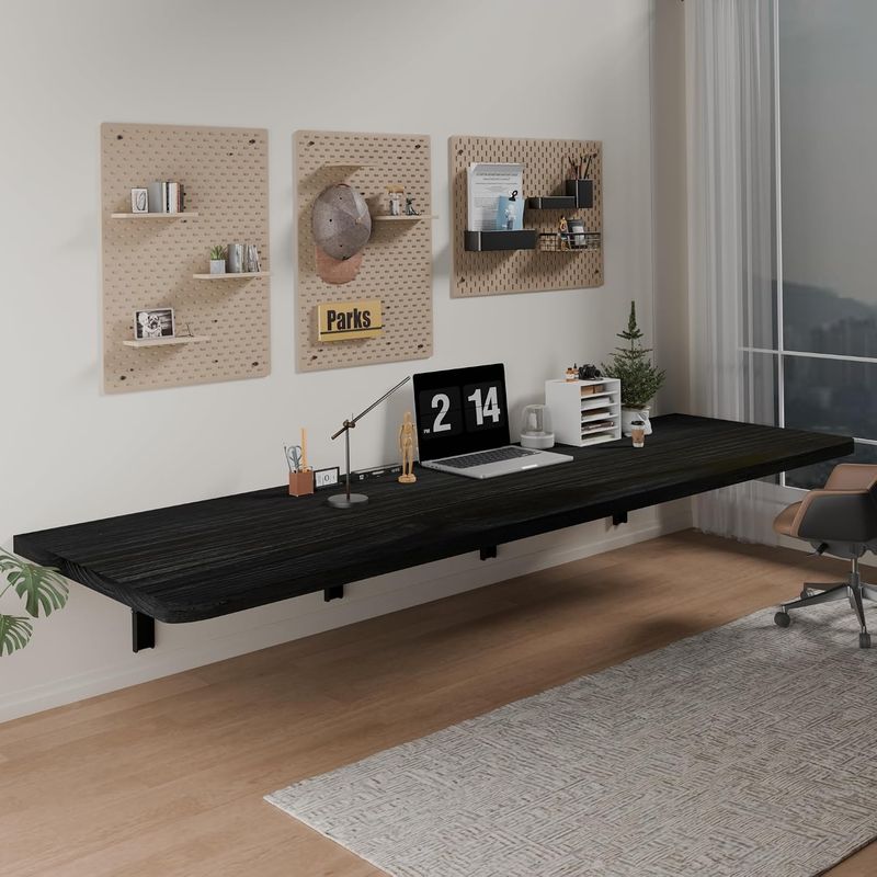 IAE Floating Wall Mounted Folding Table Desk with Pine Wood,72x22in, Black