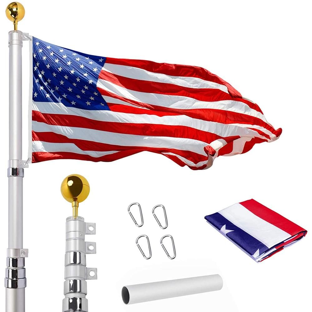 WeValor 16Ft Telescopic Flag Pole Kit, Heavy Duty Aluminum Telescoping Flagpole, Outdoor Inground Flag Poles With 3X5 American Flag