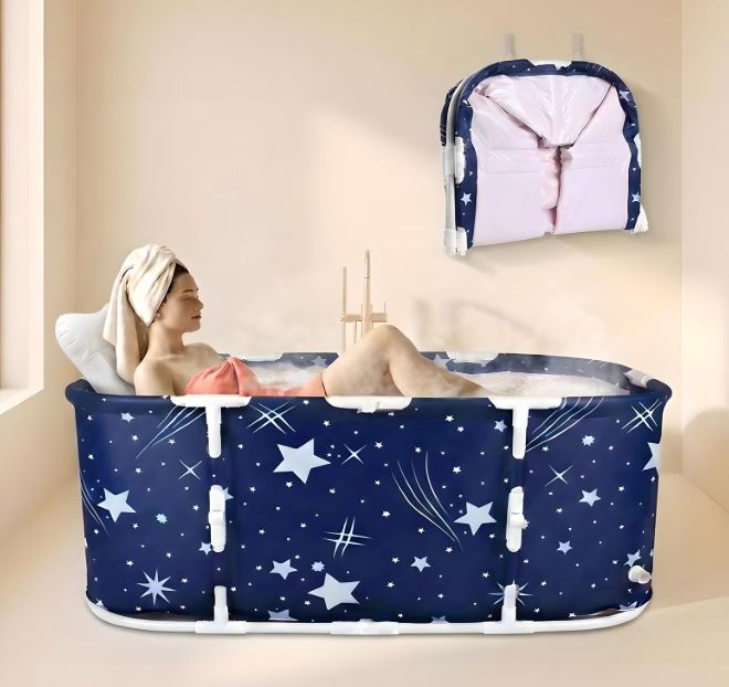 Liyufly 47in Foldable Bathtub, Starry Blue