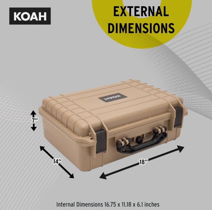 Koah Weatherproof Hard Case Customizable Foam 18 x 14 x 7 In (Tan)