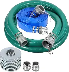 4 Inch Suction Hose Pump kit, Includes 4" x 65' Blue PVC Backwash Hose &amp; 4" x 20' Green PVC Suction Hose &amp; Steel Round Hole Suction Strainer &amp; Cam and Groove Adapter,4" Suction Hose Kit for Water Pump