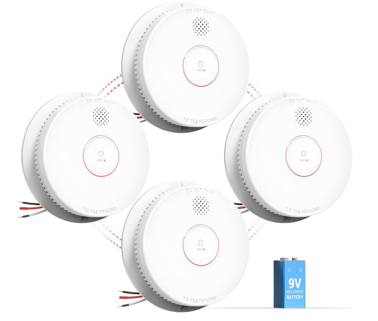 SITERWELL Smoke Detector Photoelectric Smoke Alarm Hardwired with 9V Battery Backup - Pack of 4