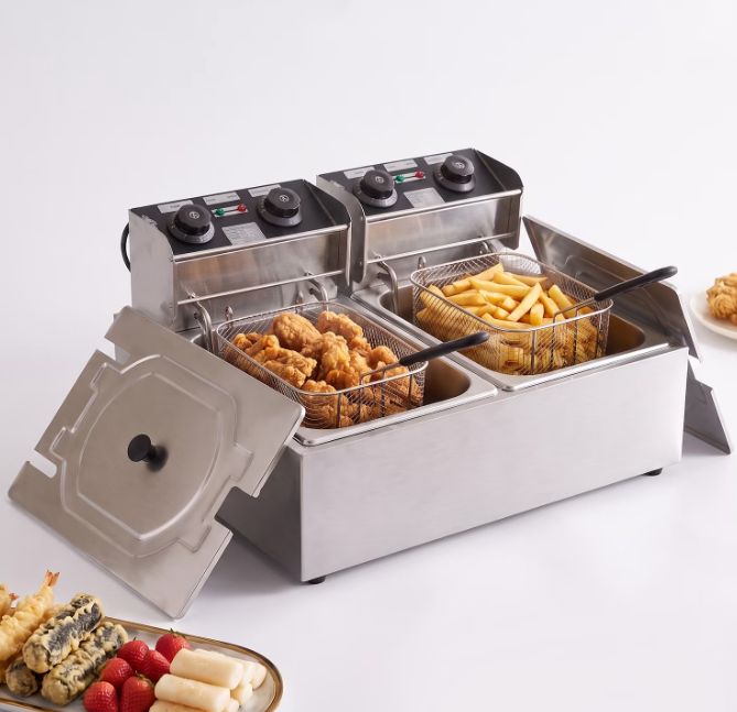 Behome Deep Fryer with 2 Baskets, 3000W 6.34QT Stainless Steel Countertop Electric Oil Fryer