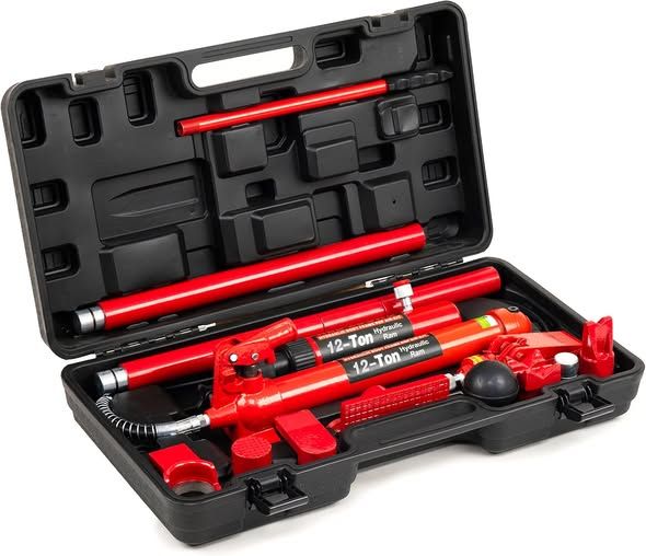 12 Ton Porta Power Hydraulic Jack Kit for Auto Body Frame Repair Heavy Duty Hydraulic Ram