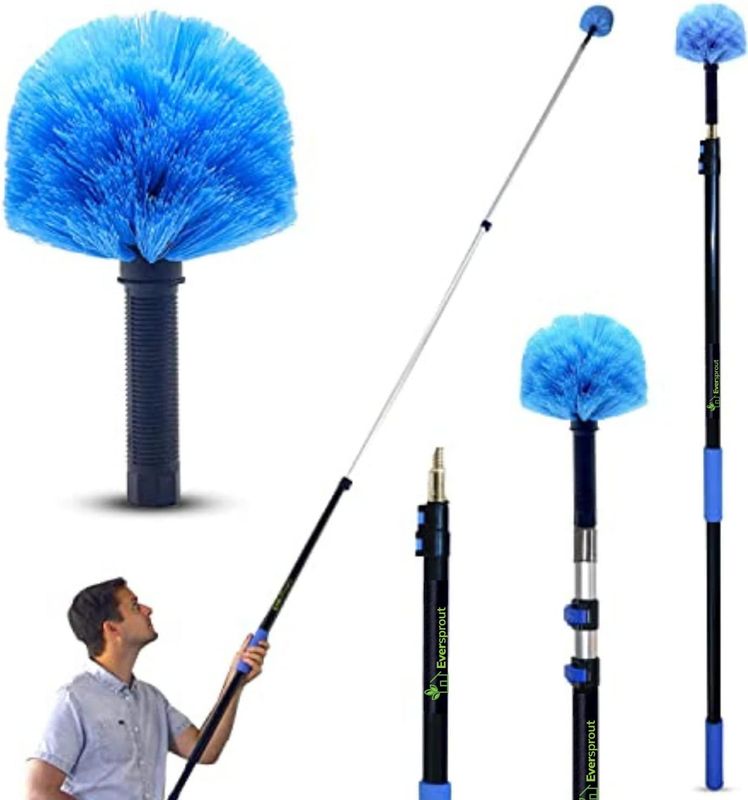 EVERSPROUT 5-to-12 Foot Cobweb Duster &amp; Pole Combo, Extendable to 20 Ft For High Ceilings and Spider Webs, Vents, Wall Edges, Baseboards and More, Soft Bristles, Adjustable Pole