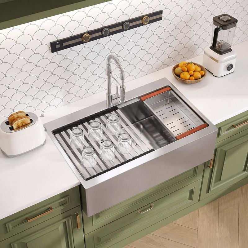 Rhbamoa 33 inch Stainless Steel Farmhouse Sink,Drop In Farmhouse Sink 16-Gauge Stainless Steel Single Bowl Apron Front Kitchen Farm Sink 33''x22'',10 Inch Depth Farm Sink with All Accessories