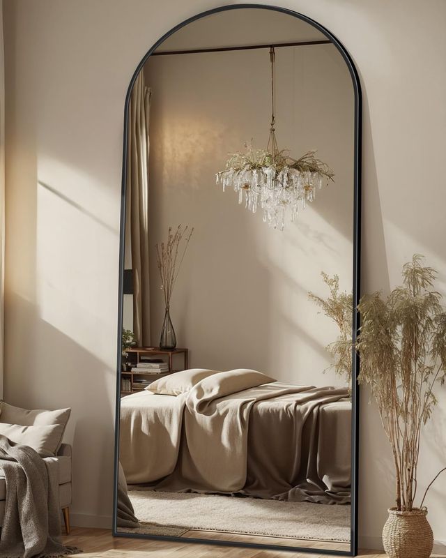 Antok 71" x28” Arched Full Length Mirror with Stand, Floor Mirror, Black
