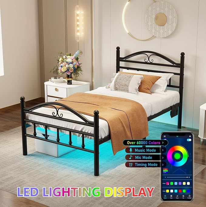 Samurbex 12 Inch Twin Size Bed Frame with lights underneath