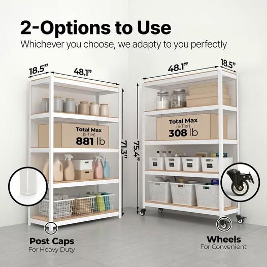 House White 76 tall 48.1" W 5 Tier Rolling Storage Shelves Metal Cart