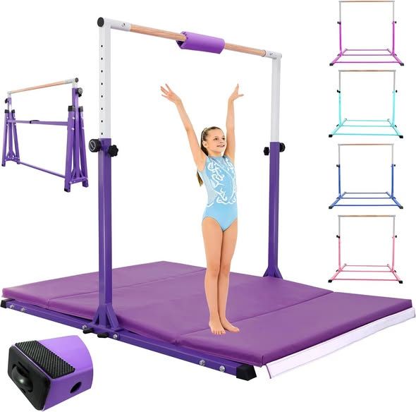 Gymnastics Bar with matt for Kids Teenagers Ages 3-18 5FT Horizontal Bar With Mat,Kip Training Bar,Folding Kids Gymnastics Bar,Gymnastic Equipment for Home Club