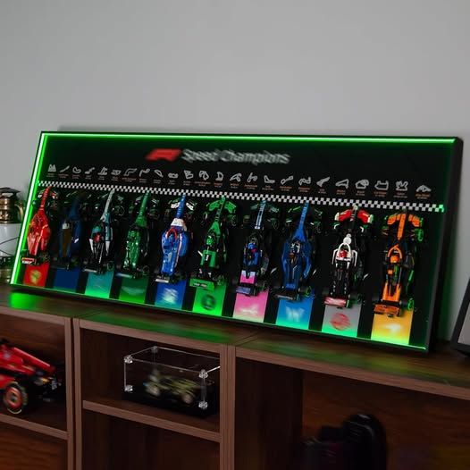 Display Wallboard with RGB LED Lights Compatible with Lego Speed Champions F1 10-in-1 Collector's Pack, Wall Mount Compatible with Lego 66802 Collectible F1 Model Car Kit(No Car Included)