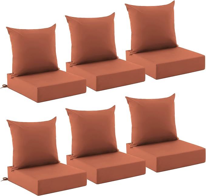 Outdoor Chair Cushions, Waterproof &amp; Fade Resistant Patio Cushions 24 x 24 x 5.75 In, Set of 6, Spice, Removable Cover, For Patio Furniture, Lawn, Garden, Deck, Yard, Stay in Place