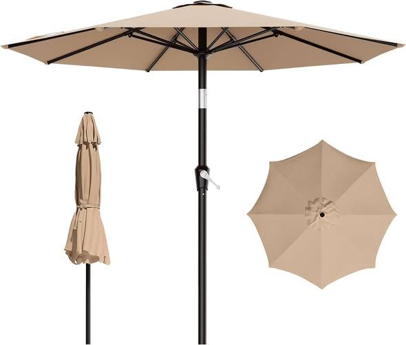 AreShark 9FT Outdoor Patio Umbrella with Tilt and Crank, Beige Outdoor Table Umbrella with 8 Sturdy Ribs, UV Protection Waterproof for Garden, Deck, Backyard, Pool