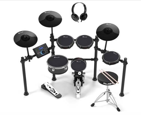 ALLSET 700 Professional Electric Drum Sets with Mude Mesh Drum Pads,