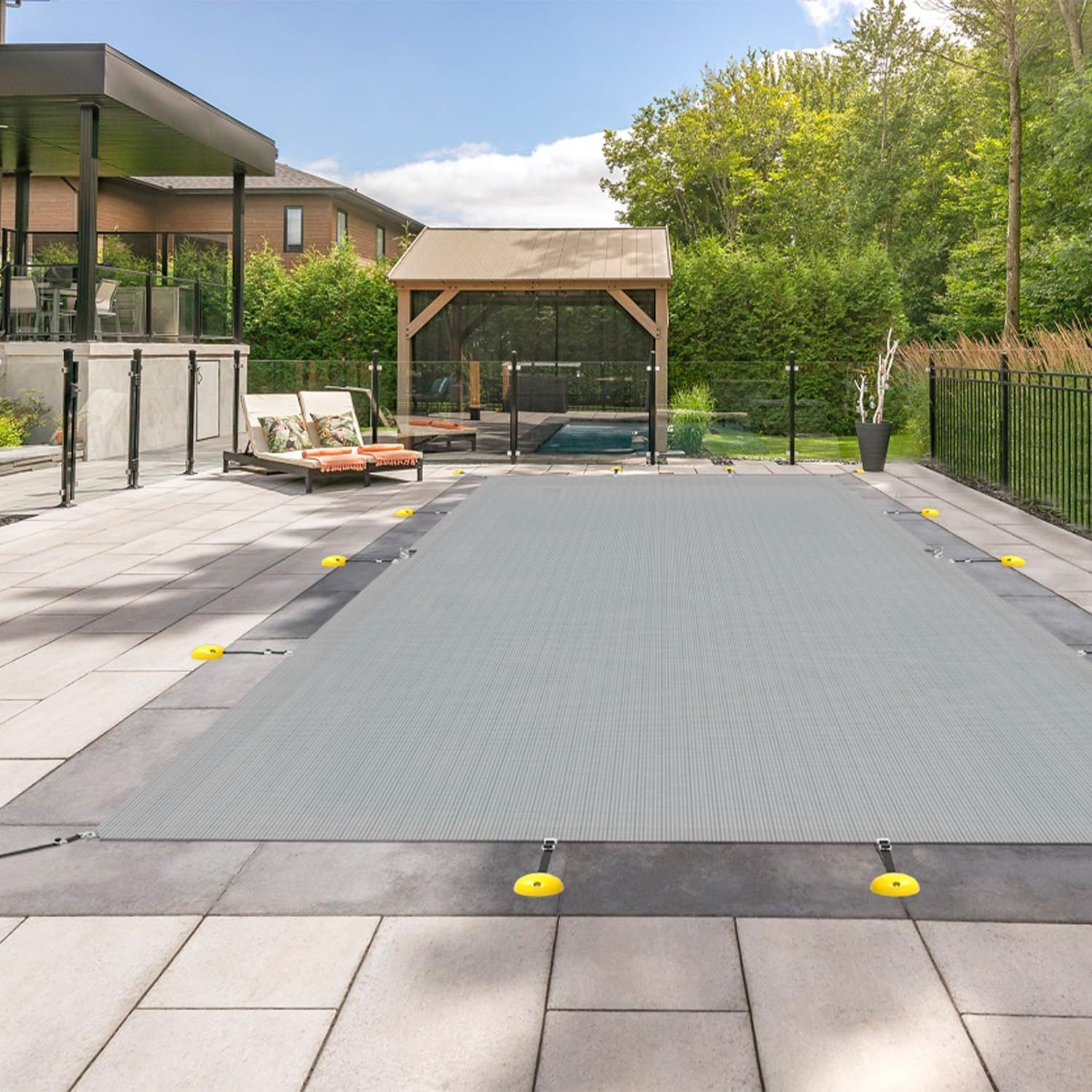 20' x 45' Rectangle Inground Pool Safety Cover Winter Swimming Pool Cover with Wire Cable A-Ring (Light Gray)
