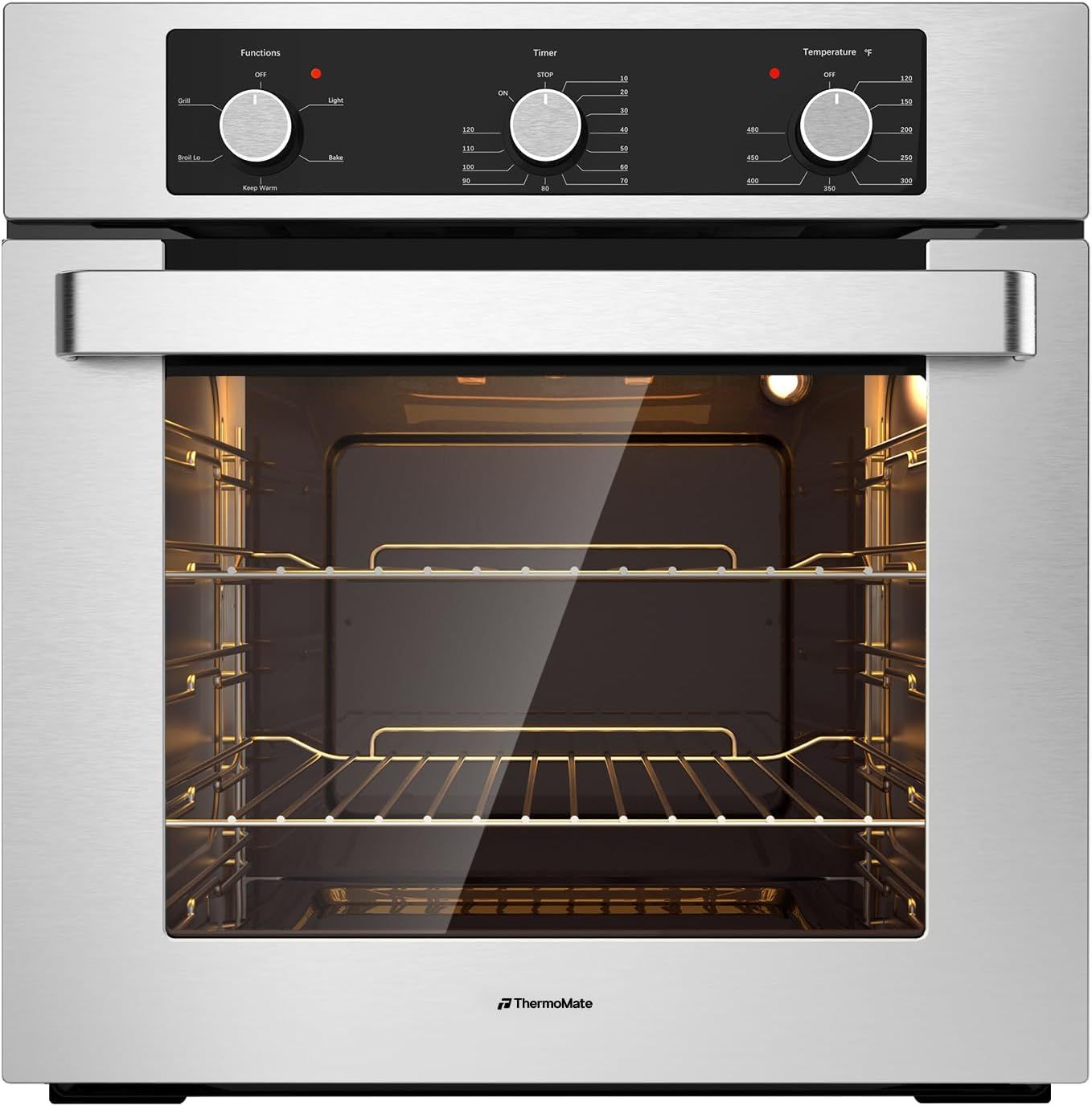 thermoMate 24" Electric Wall Oven, ETL Certified, 2.8 Cu.ft. Electric Wall Oven with Anti-Mistouch Knobs, Built-in Ovens with 5 Cooking Functions, Stainless Steel