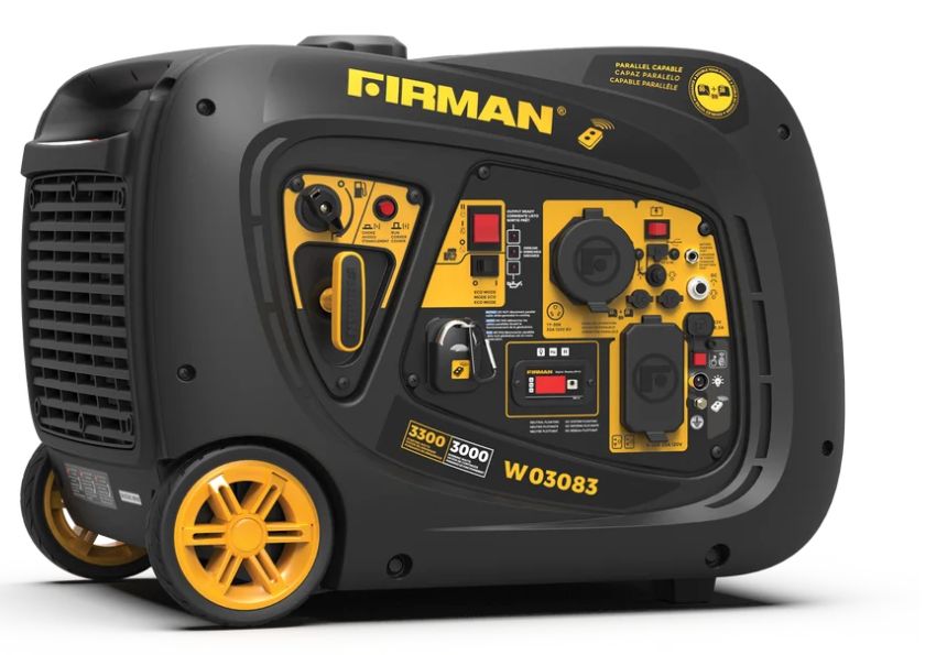 Firman - W03083 Electric &amp; Remote Start 120V RV Ready 3300-Watt Gasoline Inverter Portable Generator - Black/Gold