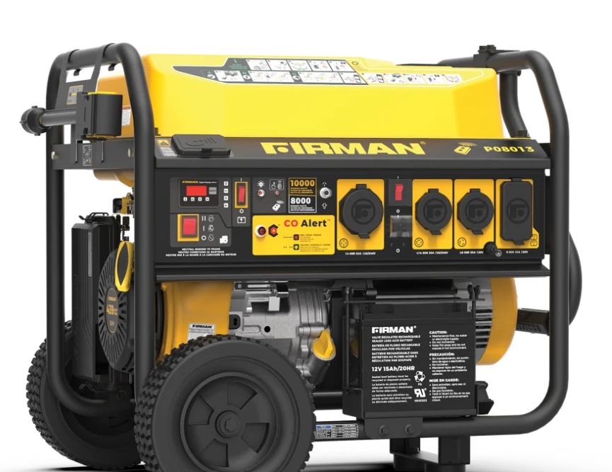 Firman Gas Portable Generator 10000/8000W Remote Start 120/240V Wheel Kit Short Cord/Holder CO Alert 50 ST CAN (P08013)
