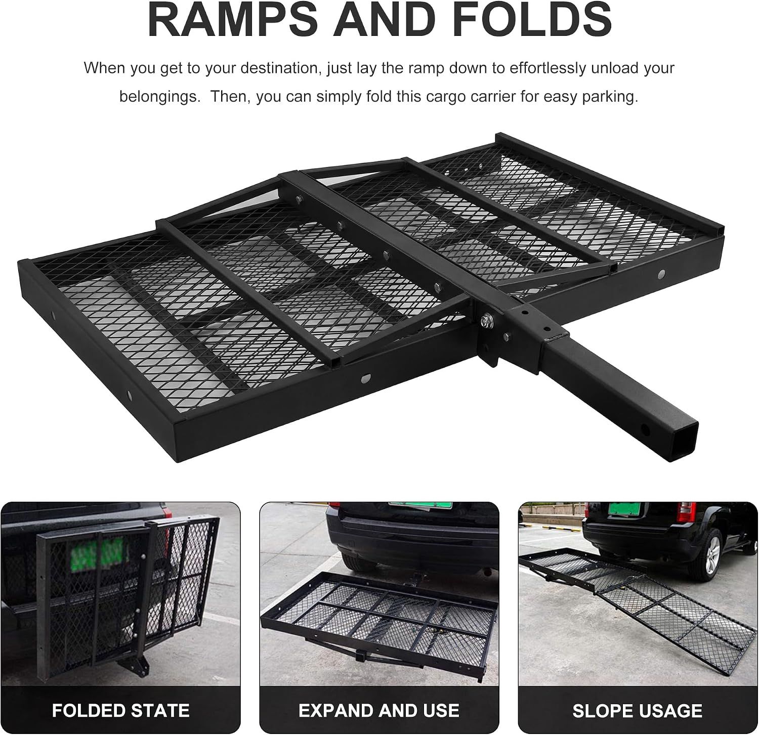 Folding Wheelchair Scooter Carrier Rack 250KG Medical Rack Ramp Hitch Mount, 48 * 27 * 42 inch