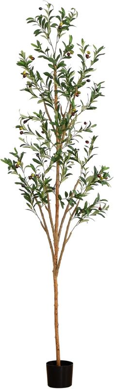 Nearly Natural 7 ft Artificial Olive Tree with Natural Trunk and Pot