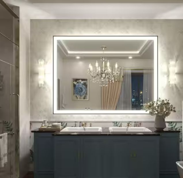 51 in.W x 40 in.H Rectangular Framed UL Certified Front and Back LED Anti-Fog Tempered Glass Wall Bathroom Vanity Mirror