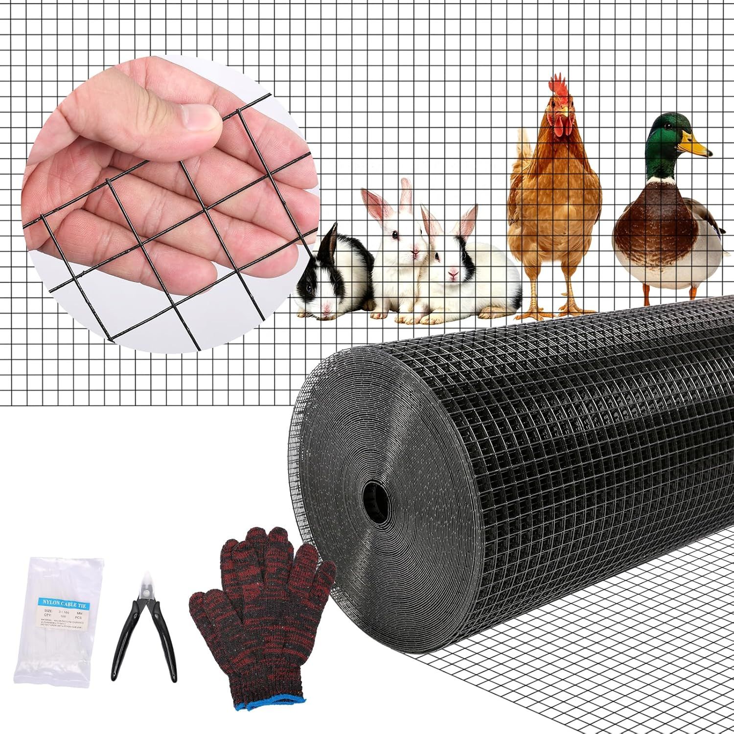 48"×100' Black Hardware Cloth, 1/2 Inch 19-Gauge Vinyl PVC Coated