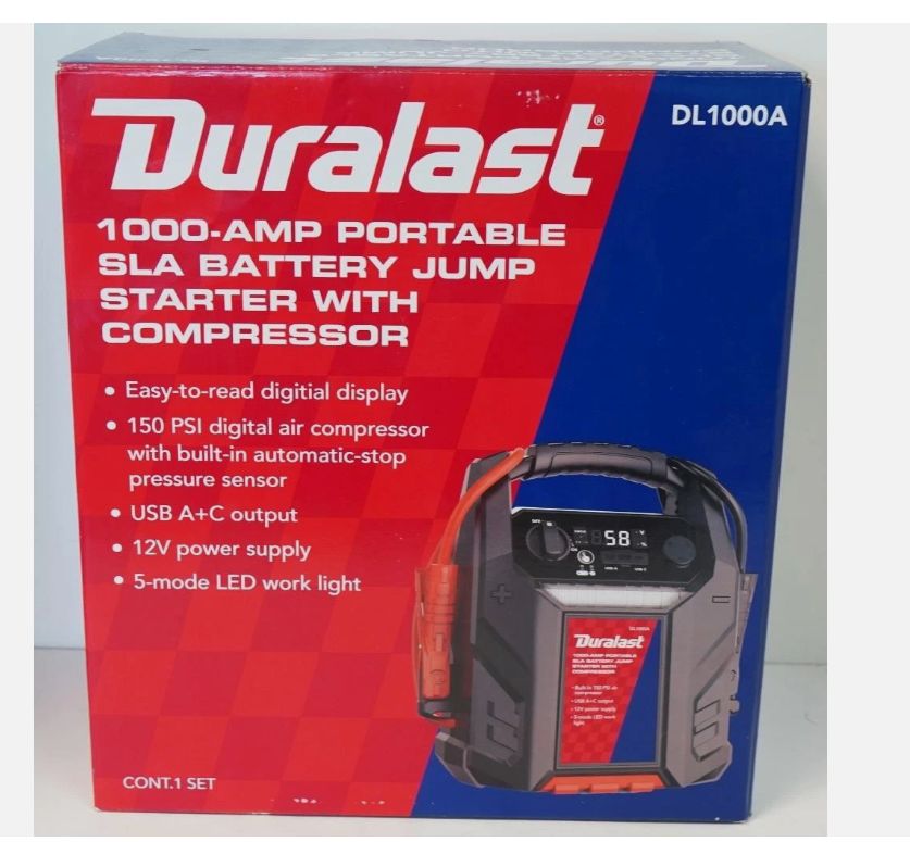 Duralast DL-1000A 1000-Amp Portable Battery Jump Starter w/Compressor
