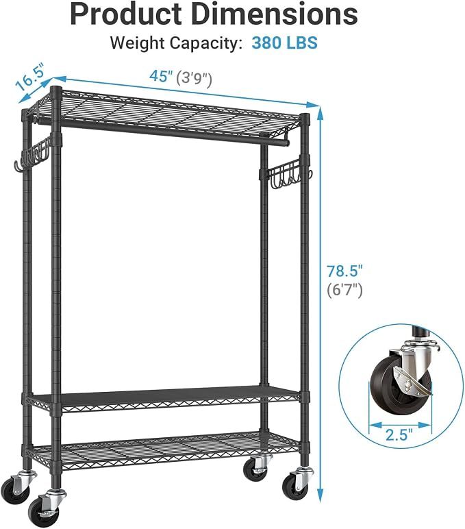 VIPEK R3 Plus Rolling Clothes Rack Heavy Duty Closet for Clothes