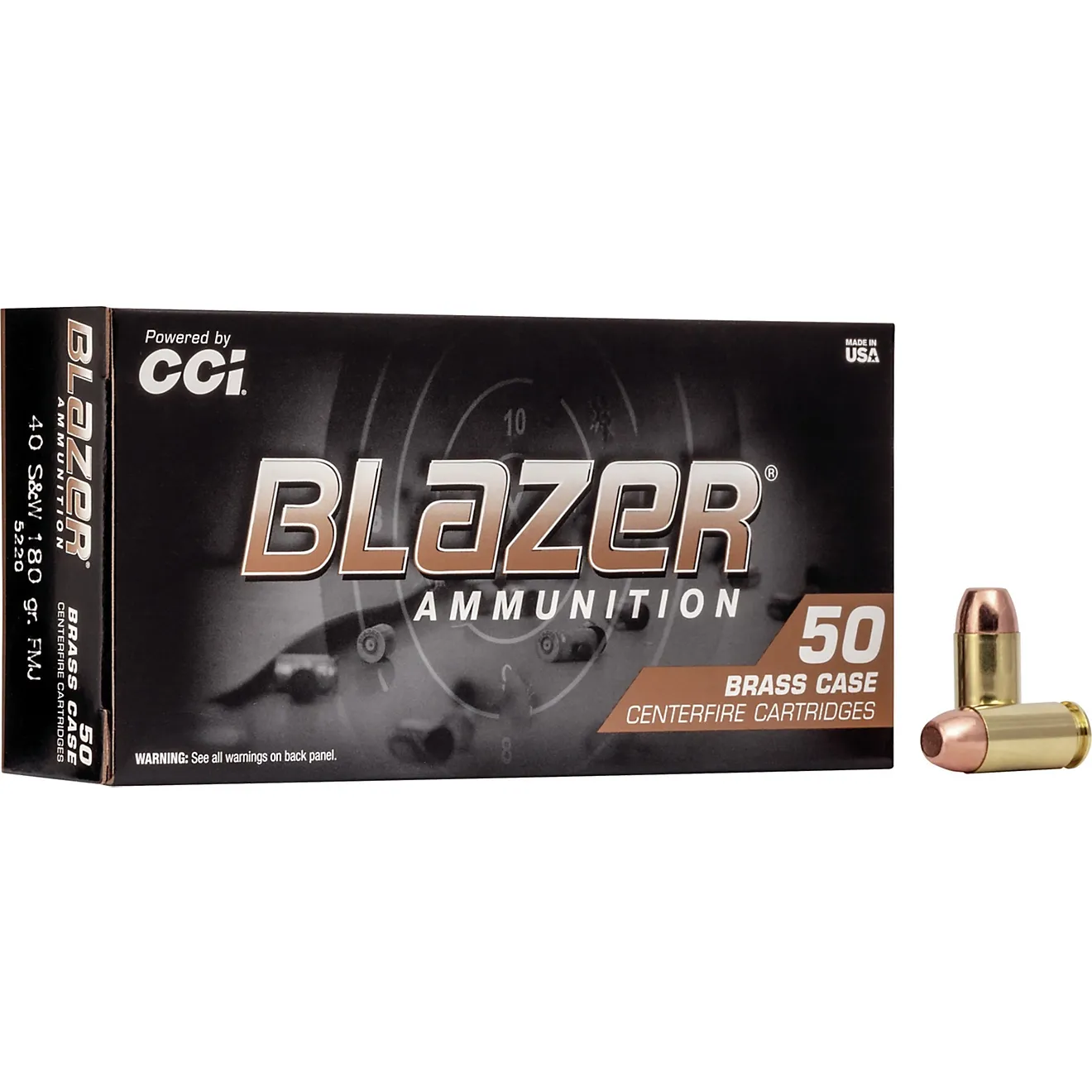 CCI Ammunition Blazer .40 S&amp;W 180 Grain FMJ Brass Case Centerfire Pistol Ammo 50 Rounds