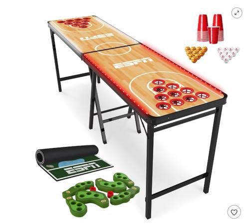 ESPN 8' Premium LED Cup Pong Table with 3 Party Games, Cups, Balls