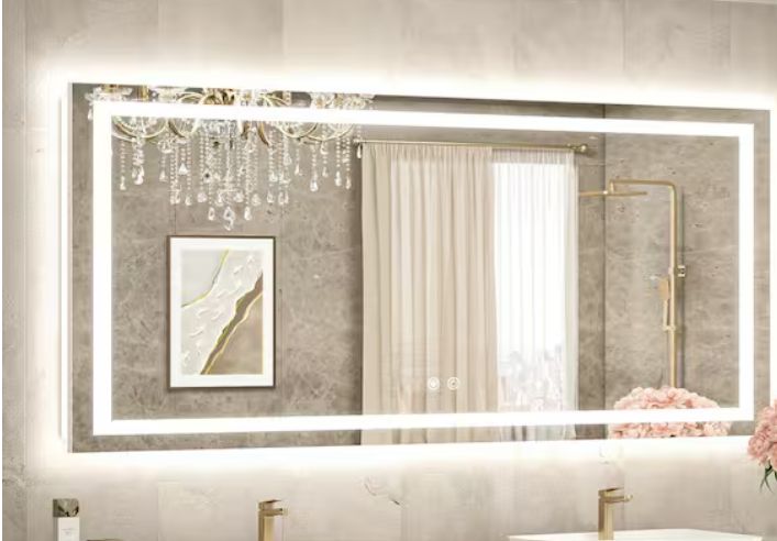 tetote 60 in. W x 28 in. H Rectangular Frameless Wall LED Lighted Bathroom Vanity Mirror with Light with Backlit and Anti-Fog