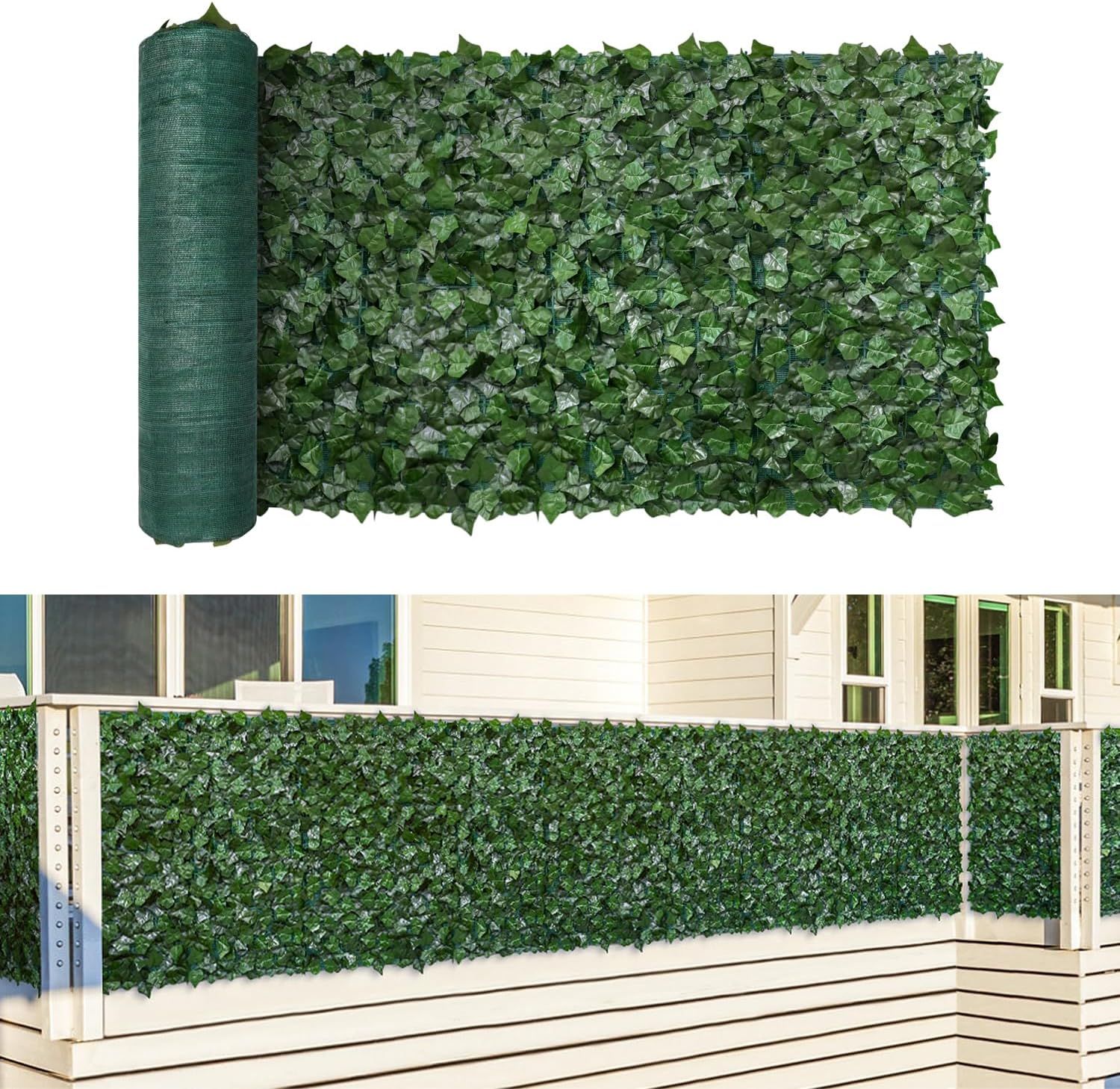 TANG 58"x136" Faux Ivy Privacy Fence Screen Roll- 1Pc Artificial Leaf Fences Greenery with 130 GSM Mesh Panel,Outdoor Green Wall Chain Link Fence Covering for Balcony Backyard Patio, Ivy