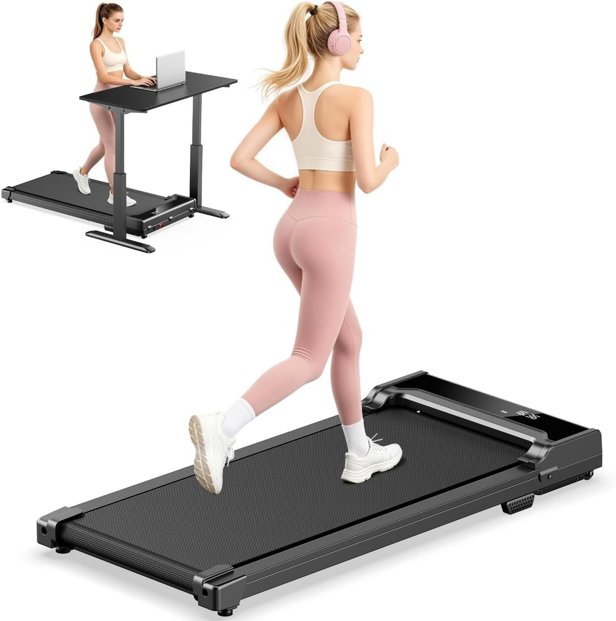 Walking Pad Treadmill  Under Desk Walking and Running with Remote Control Portable Electric Machine Adjustable Slim Compact with 0.6-4.0MPH Modes Max up 265 Lbs for Home Office