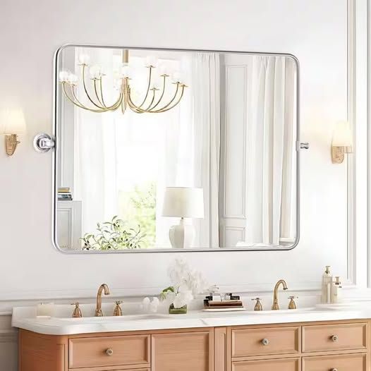 30 in. W x 40 in. H Classic Rectangular Metal Frame Silver Adjustable Vanity Mirror / Bathroom Mirror