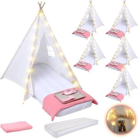 Windyun 6 Pack Kids Slumber Party Teepee Tents with Air Mattress White