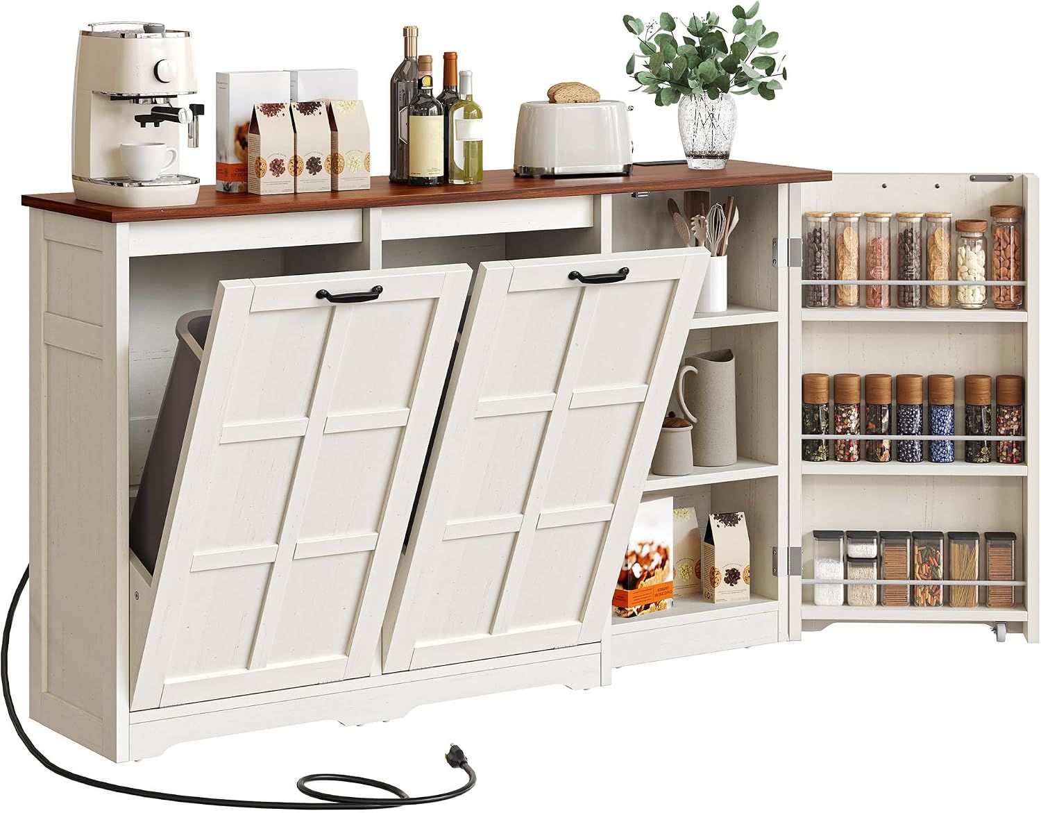 YITAHOME Farmhouse Kitchen Island, 2 Tilt‑Out Compartments
