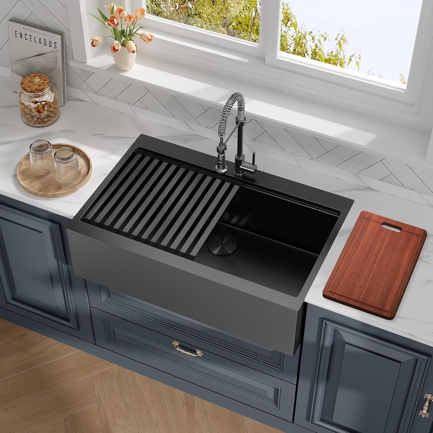 36 Inch Black Farmhouse Sink,Drop In Farmhouse Sink 36''x22''