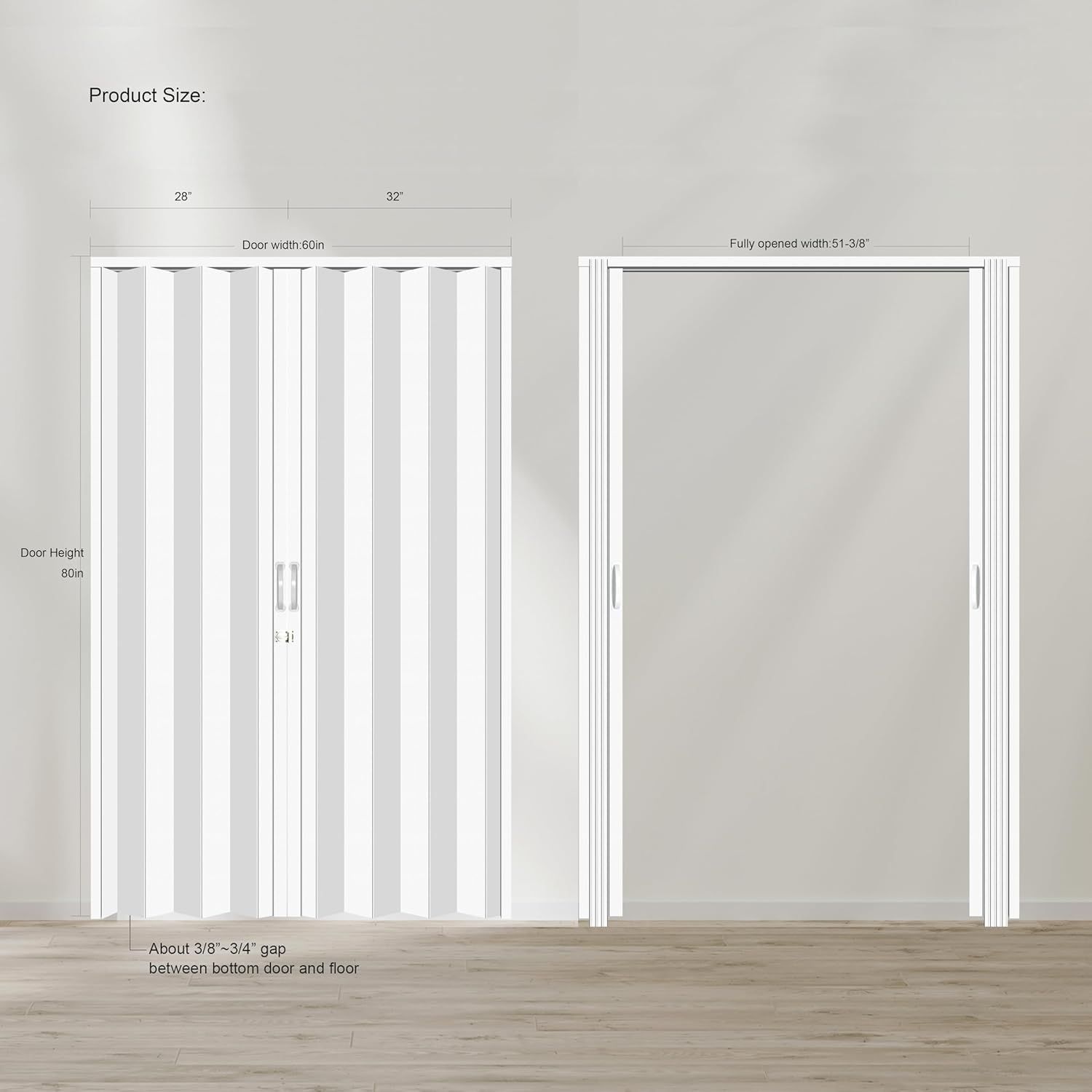 DIYHD 60X80in Double Accordion Folding Door with Mounting Hardware