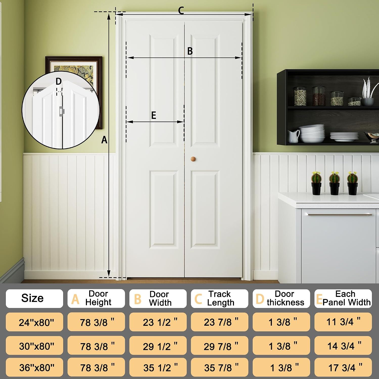 JUBEST 36 in.x 80 in. Bifold Closet Door, 2 Panel White Primed Bifold