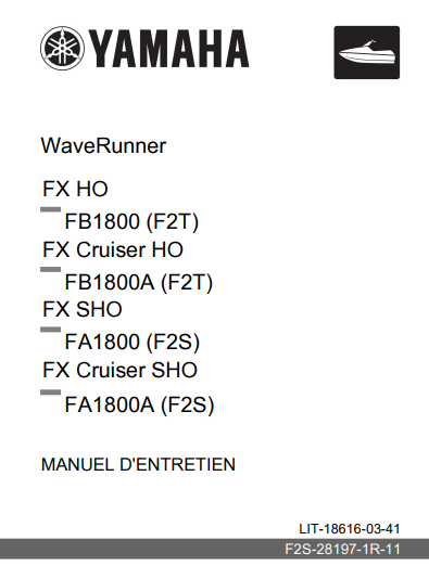 Manuel d&#39;atelier Yamaha Waverunner 1800 2012 pdf français