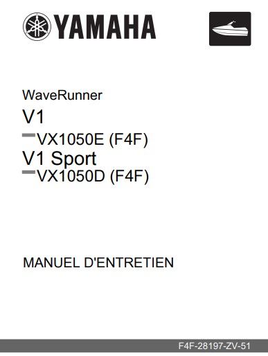 manuel d&#39;atelier Yamaha Waverunner V1 et V1 sport 2022 français