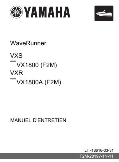 Manuel d&#39;atelier Yamaha Waverunner 1800 VXS VXR 2011 français