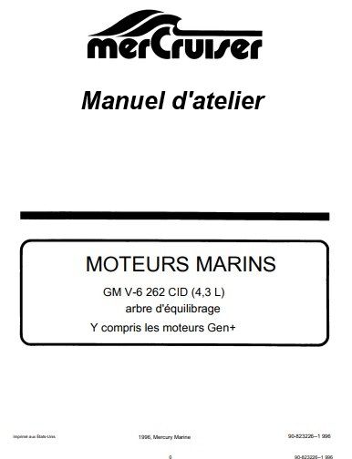 Manuel d&#39;atelier Mercruiser V6 4litres3 1996 français