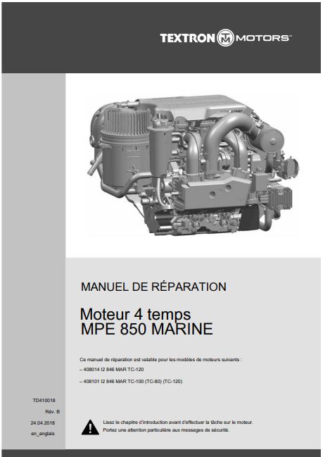 Manuel d'atelier Textron MPE 850 2018 français