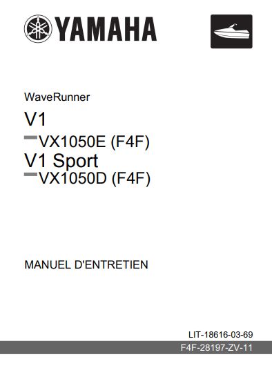 Manuel d'atelier Yamaha Waverunner V1 2016 français
