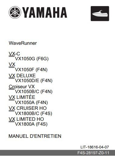 Manuel d'atelier Yamaha Waverunner 2024 français