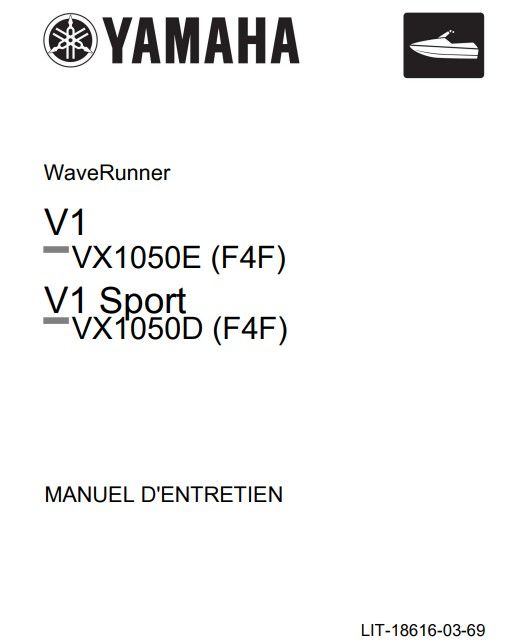 Manuel d'atelier Yamaha Waverunner V1 2016 français