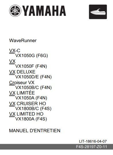 Manuel d'atelier Yamaha Waverunner VX 1050 VX 1800 2024