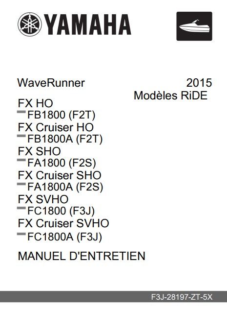 Manuel d'atelier Yamaha Waverunner FX Ride 2015 2018 français
